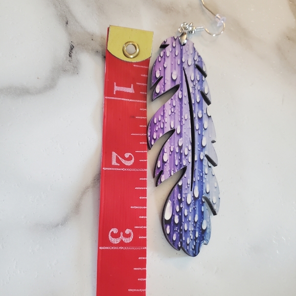 Rain Drop Feather Earrings - Picture 4 of 6